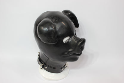 Extra Thick Black Latex Rubber Pig Hood (with Padlock Collar)