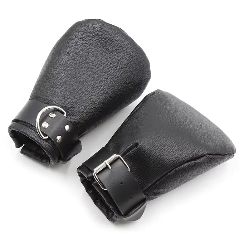Pony Play Bondage Mitts Lockable – Black Plain Horse Padded Hoof Mittens
