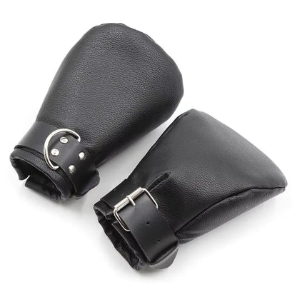 Pony Play Bondage Mitts Lockable – Black Plain Horse Padded Hoof Mittens