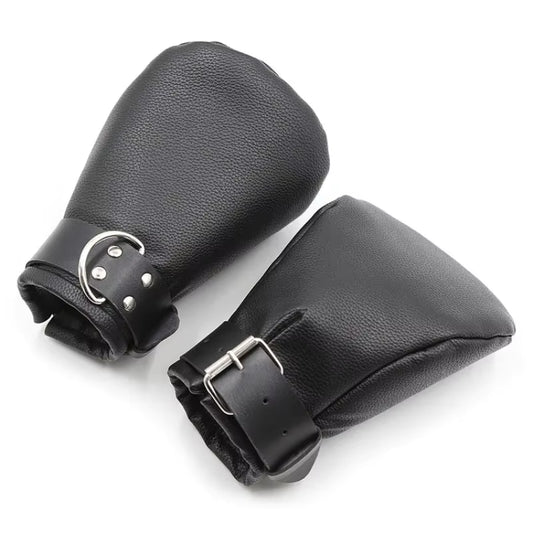 Pony Play Bondage Mitts Lockable – Black Plain Horse Padded Hoof Mittens
