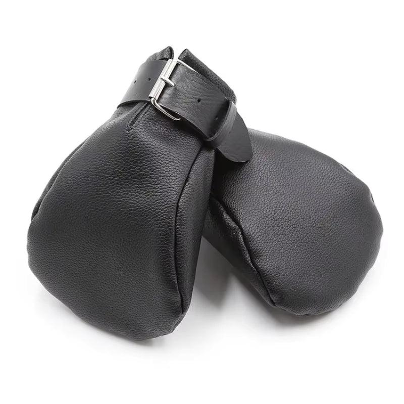Pony Play Bondage Mitts Lockable – Black Plain Horse Padded Hoof Mittens