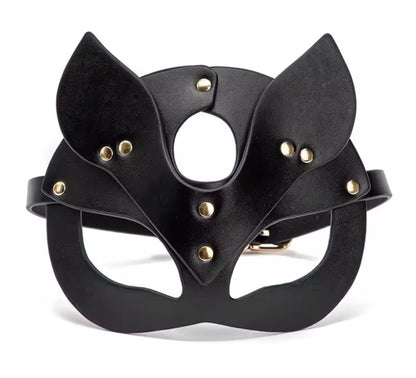 Black Vegan Leather Pussy Cat Mask l Adjustable Masquerade