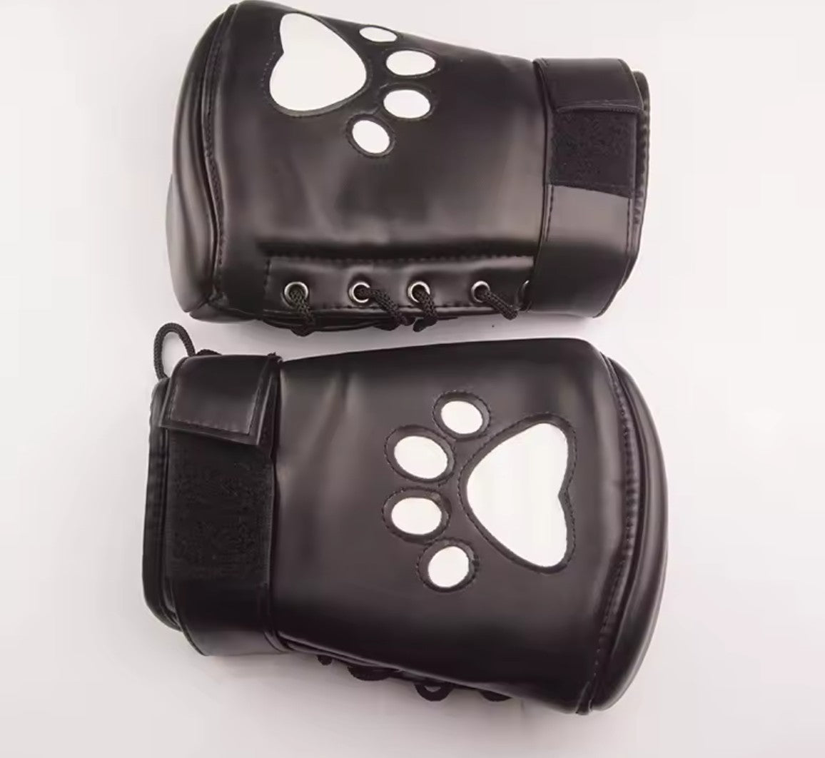 Pup Play Bondage Mitts – Black Dog Paw Padded Mittens