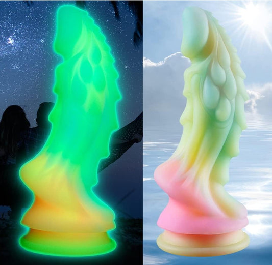 Fluorescent Glow in the Dark Fantasy Dragon Dildo | 6" Textured Luminous Rainbow Toy with Suction Cup