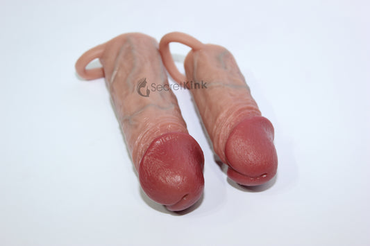 Silicone Penis Sleeve Extender (includes expandable Testicle Ring)