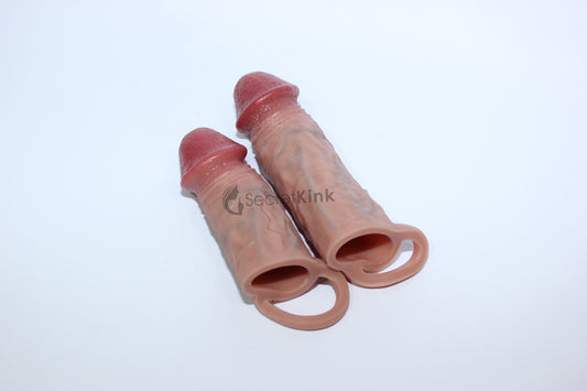 Silicone Penis Sleeve Extender (includes expandable Testicle Ring)