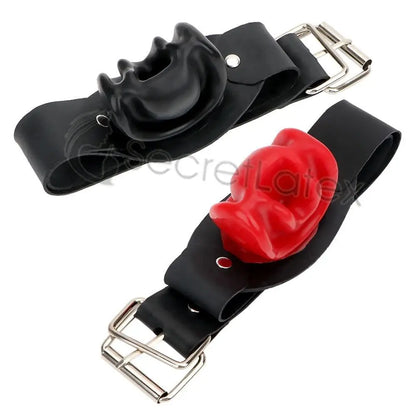 Latex Mouth Gag with Strap Buckle Belt