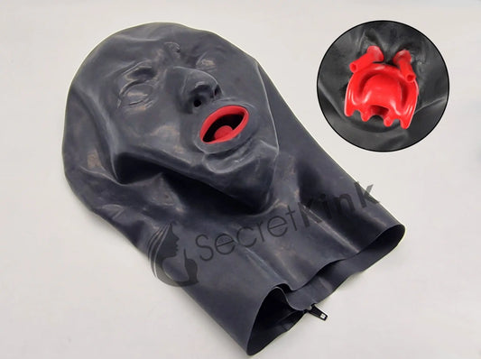 Anatomical Latex Hood (with Mouth Gag and Nose Tubes)
