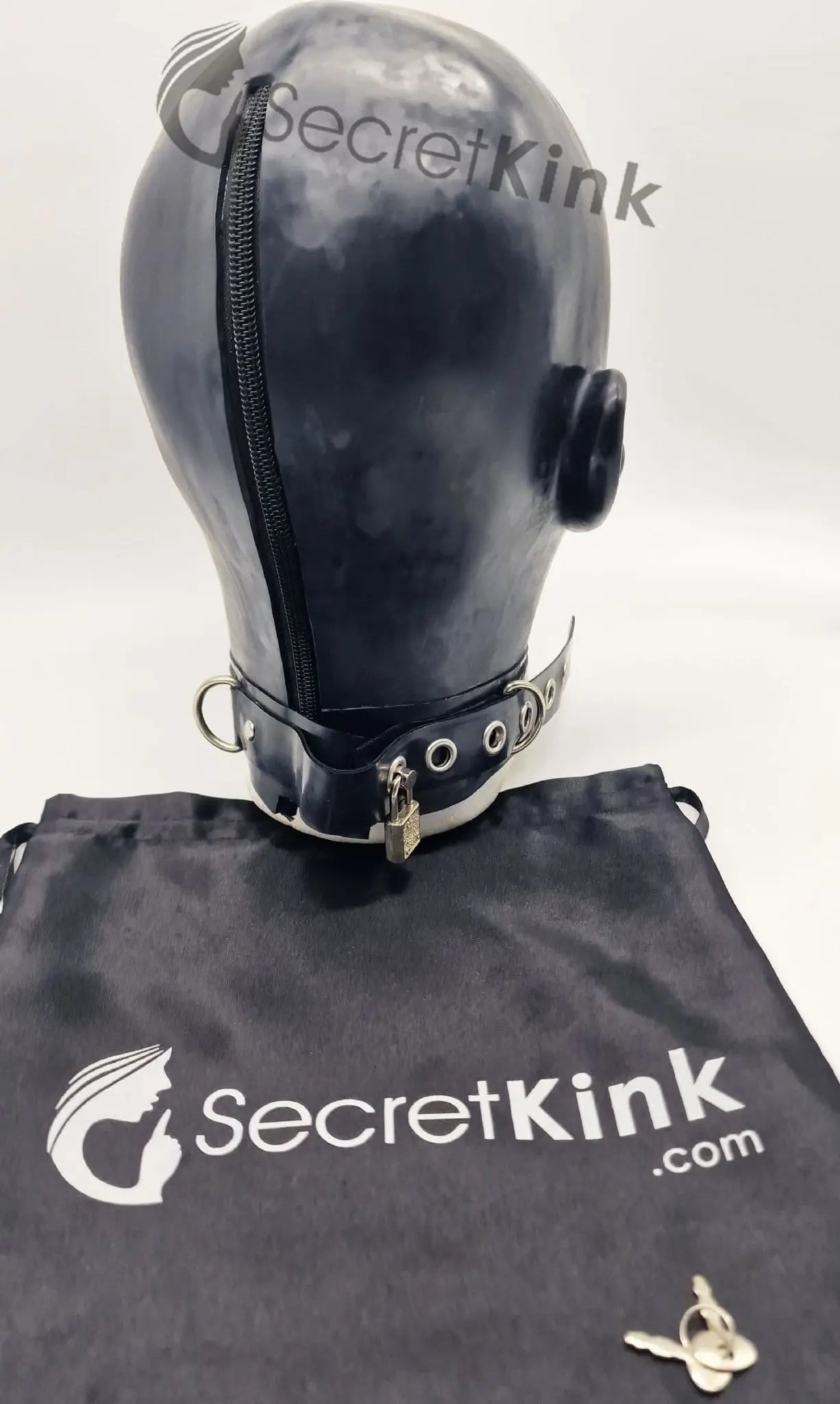 Extra Thick Black Latex Feminine Hood (with Padlock Collar)