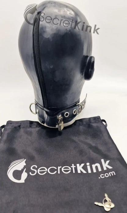 Extra Thick Black Latex Feminine Hood (with Padlock Collar)