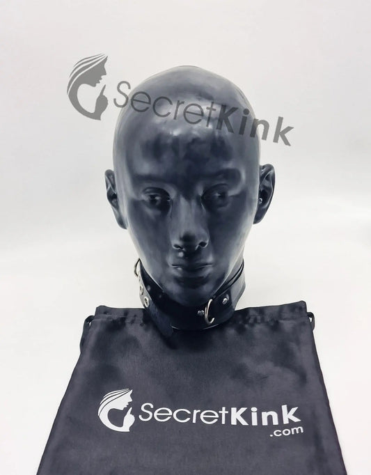 Extra Thick Black Latex Feminine Hood (with Padlock Collar)