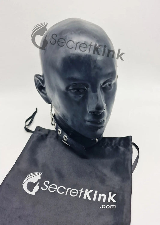 Extra Thick Black Latex Feminine Hood (with Padlock Collar)