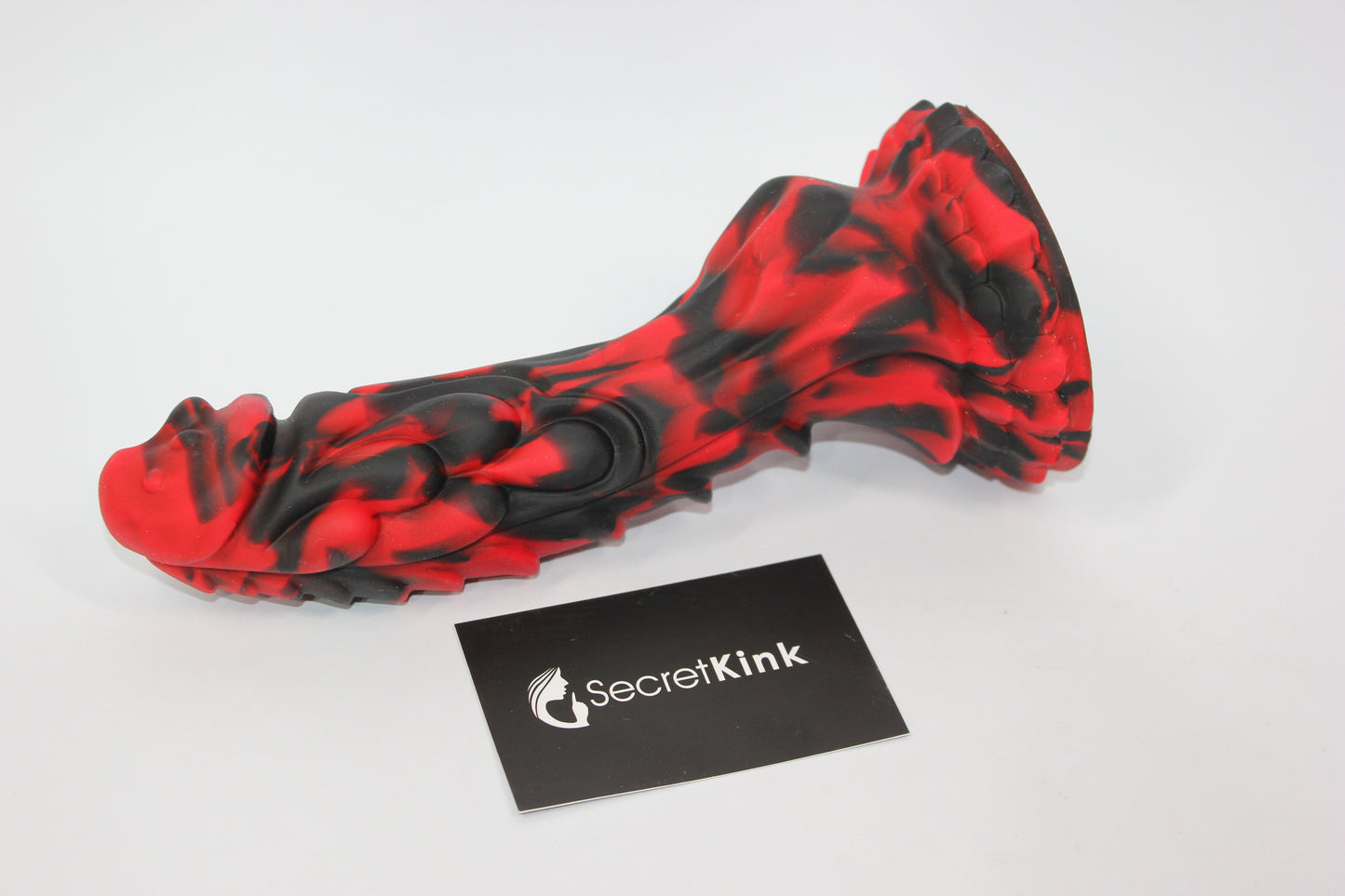 Black & Red Silicone Dragon Dildo with Suction Base - 8 Inch