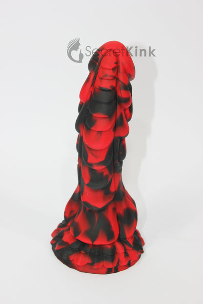 Black & Red Silicone Dragon Dildo with Suction Base - 8 Inch
