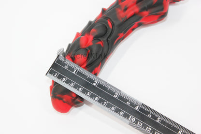 Black & Red Silicone Dragon Dildo with Suction Base - 8 Inch