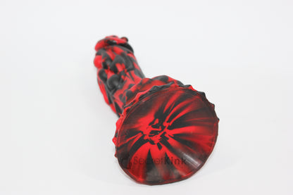 Black & Red Silicone Dragon Dildo with Suction Base - 8 Inch