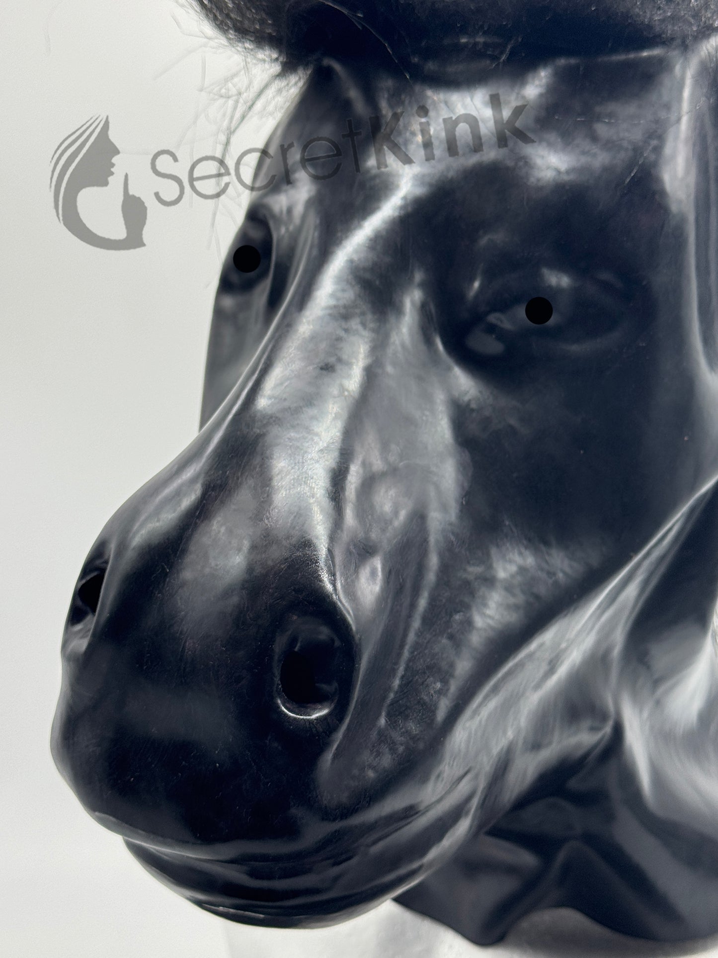 Black Latex Horse Pony Hood with Mane Hair