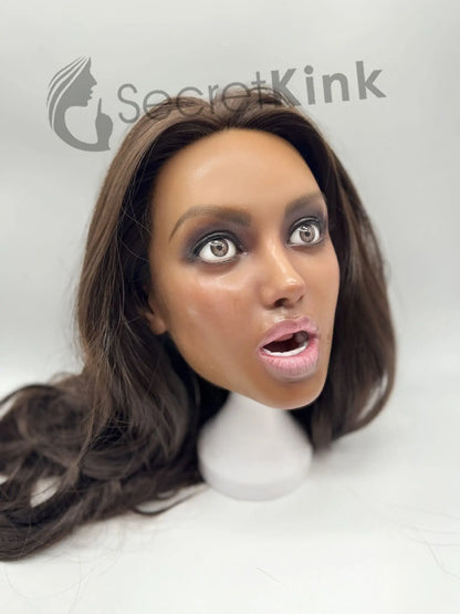 Ultra Realistic Female Silicone Sex Doll Head (Brown Skin-Tone) - Sasha