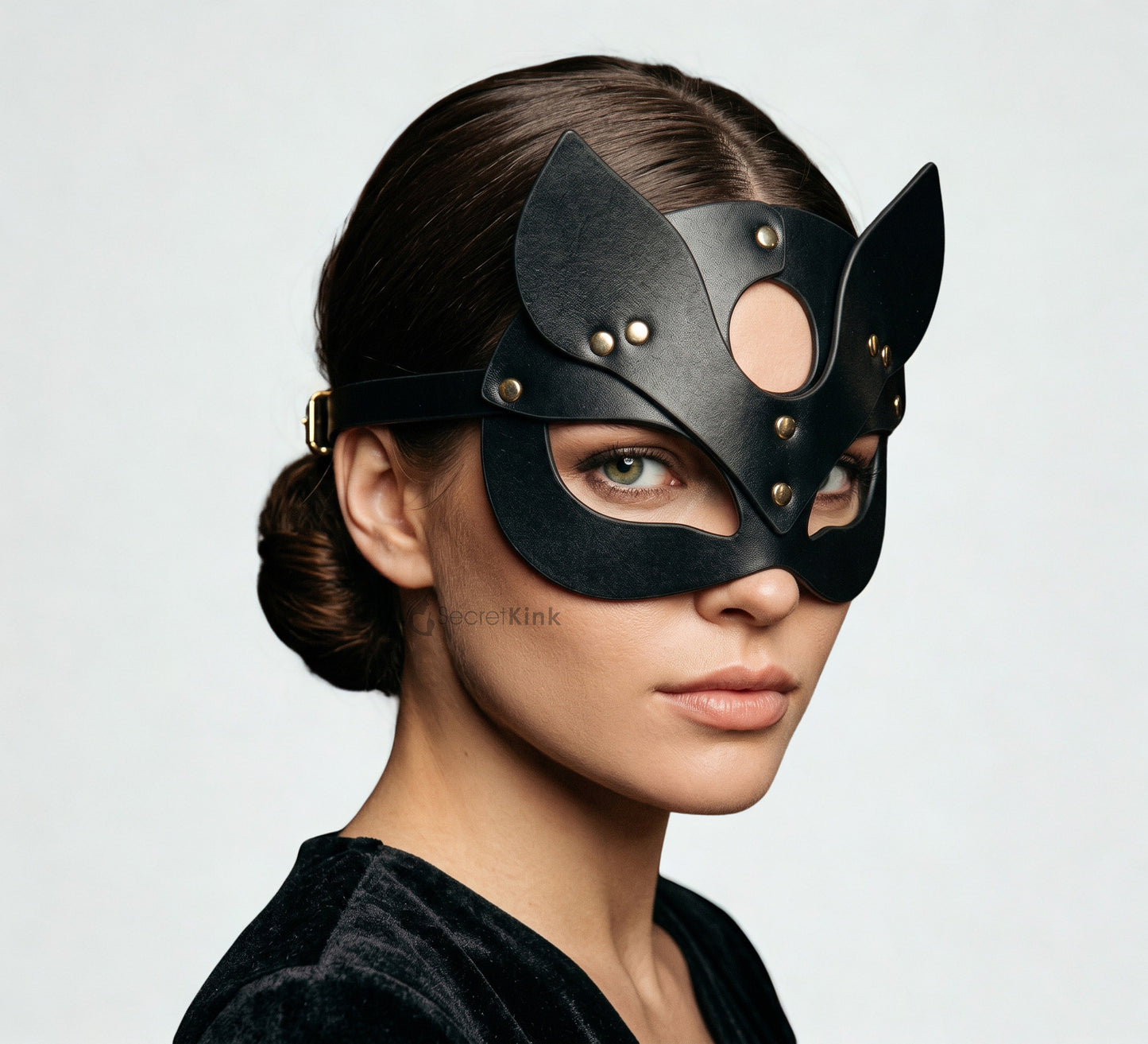 Black Vegan Leather Pussy Cat Mask l Adjustable Masquerade
