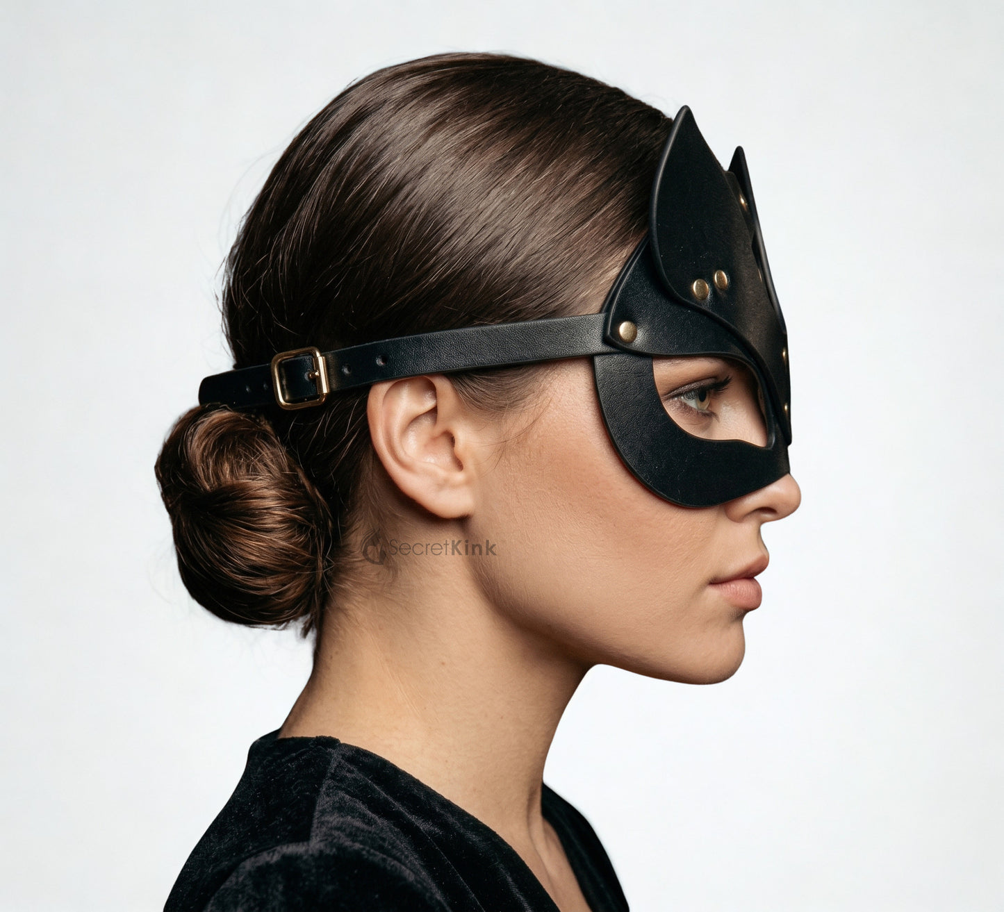 Black Vegan Leather Pussy Cat Mask l Adjustable Masquerade
