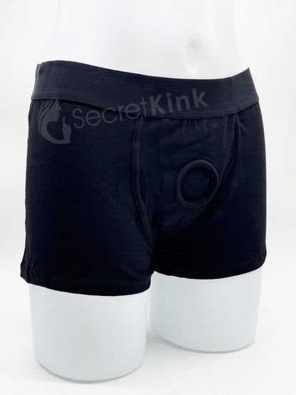 Unisex Black Cotton Strap-On Dildo or Packer Boxer Brief Harness