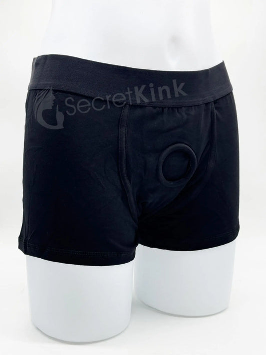 Unisex Black Cotton Strap-On Dildo or Packer Boxer Brief Harness