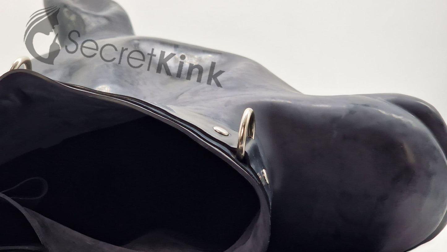 Extra Thick Black Latex Rubber Horse Pony Hood (with Padlock Collar)