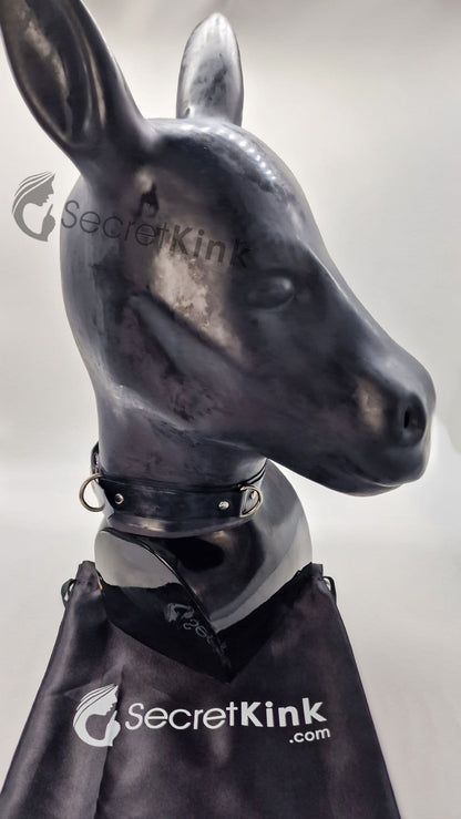Extra Thick Black Latex Rubber Horse Pony Hood (with Padlock Collar)