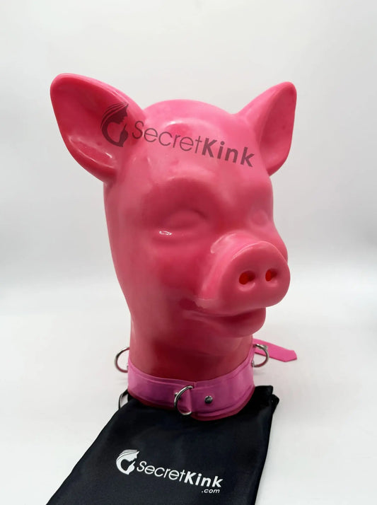 Extra Thick Latex Pig Hood (includes Padlock Collar)