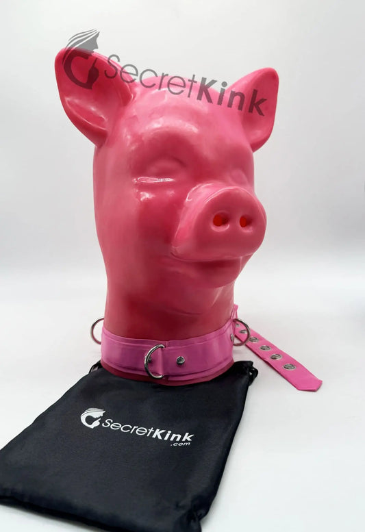Extra Thick Latex Pig Hood (includes Padlock Collar)