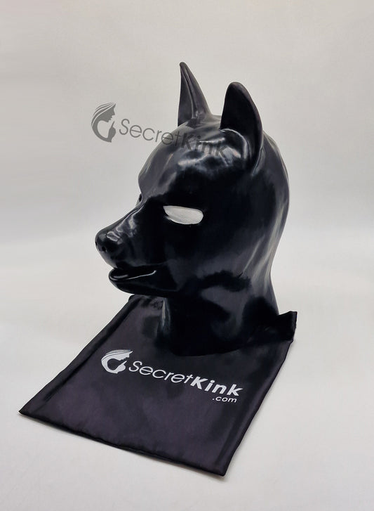 Black Latex Rubber Puppy Dog Hood - Doberman Style