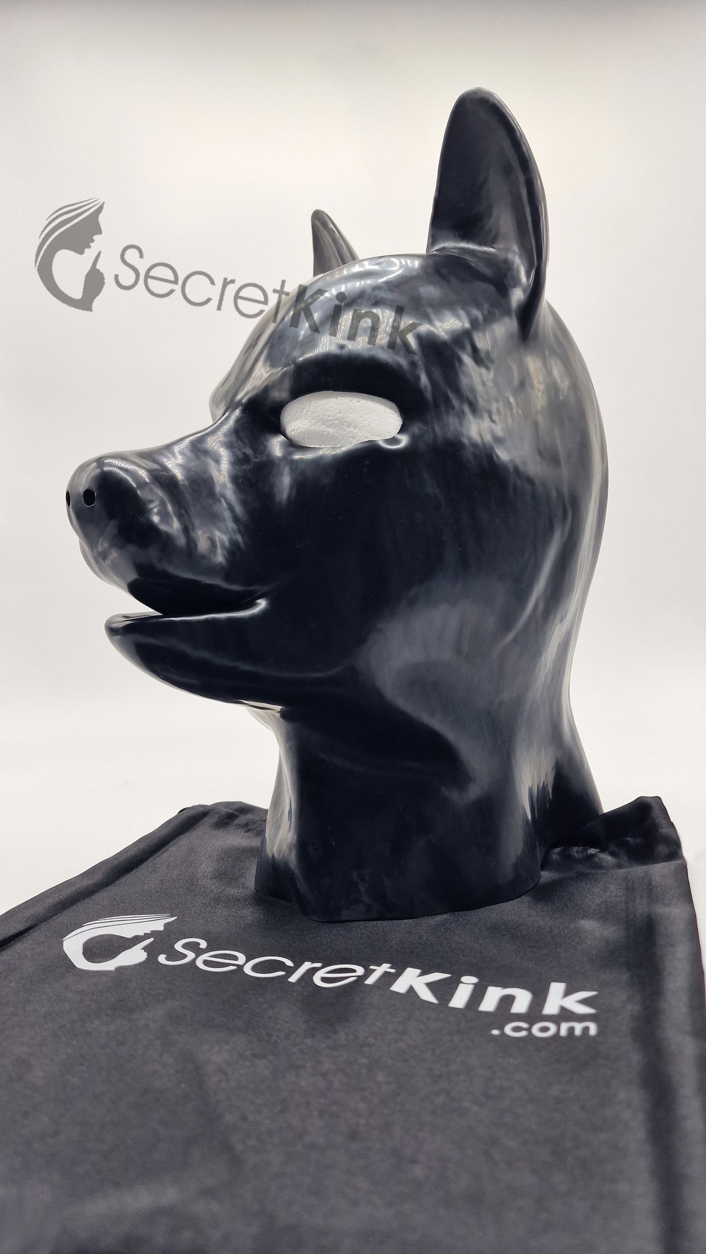 Black Latex Rubber Puppy Dog Hood - Doberman Style