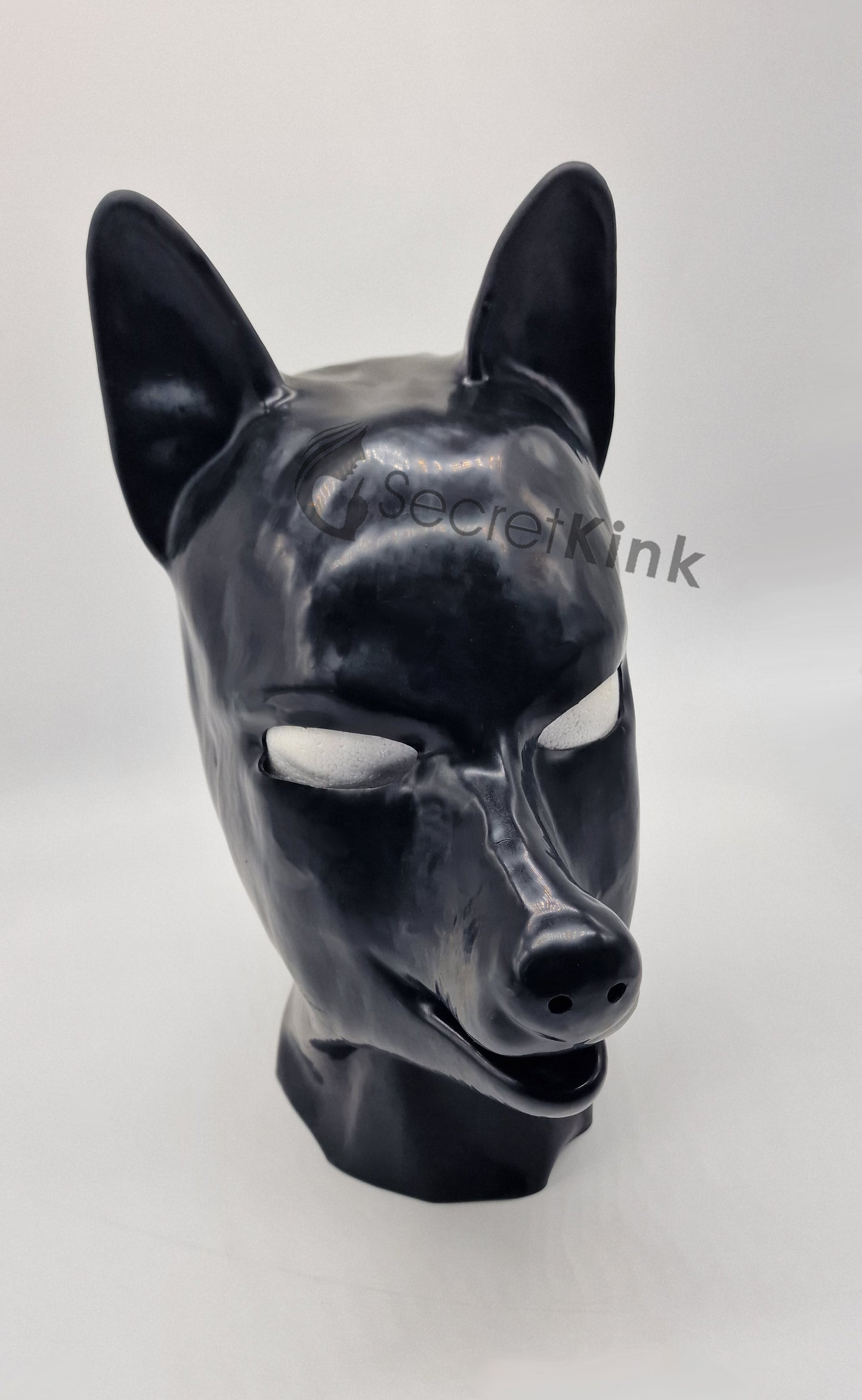 Black Latex Rubber Puppy Dog Hood - Doberman Style