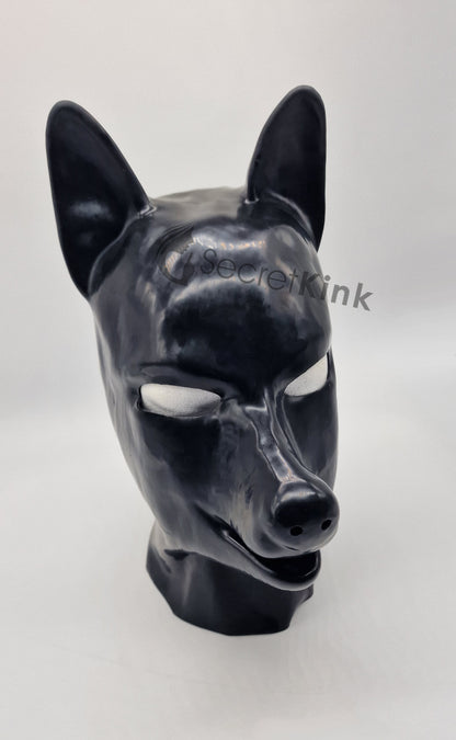 Black Latex Rubber Puppy Dog Hood - Doberman Style
