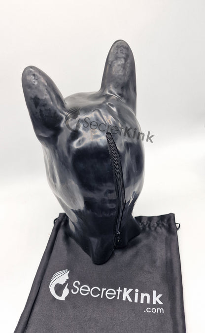 Black Latex Rubber Puppy Dog Hood - Doberman Style