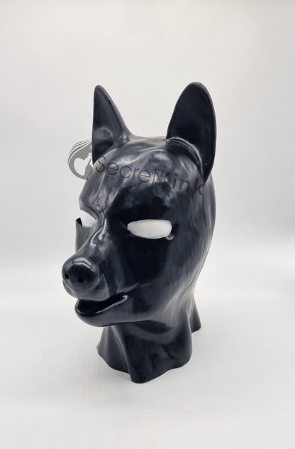 Black Latex Rubber Puppy Dog Hood - Doberman Style