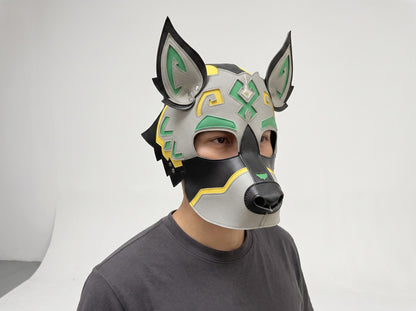Handcrafted Vegan Leather Dog Hood Mask – Tribal Cyberpunk Canine Cosplay & Costume Mask