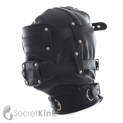 3 Piece Vegan Leather Bondage Hood ( with Dildo Mouth Gag)