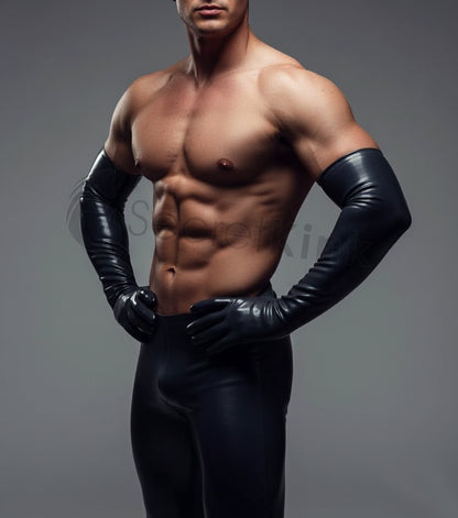 Latex Long Black Gloves Moulded S - XL