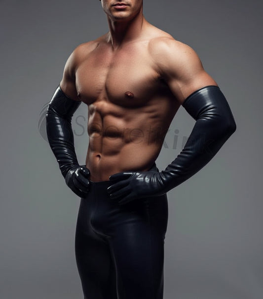 Latex Long Black Gloves Moulded S - XL
