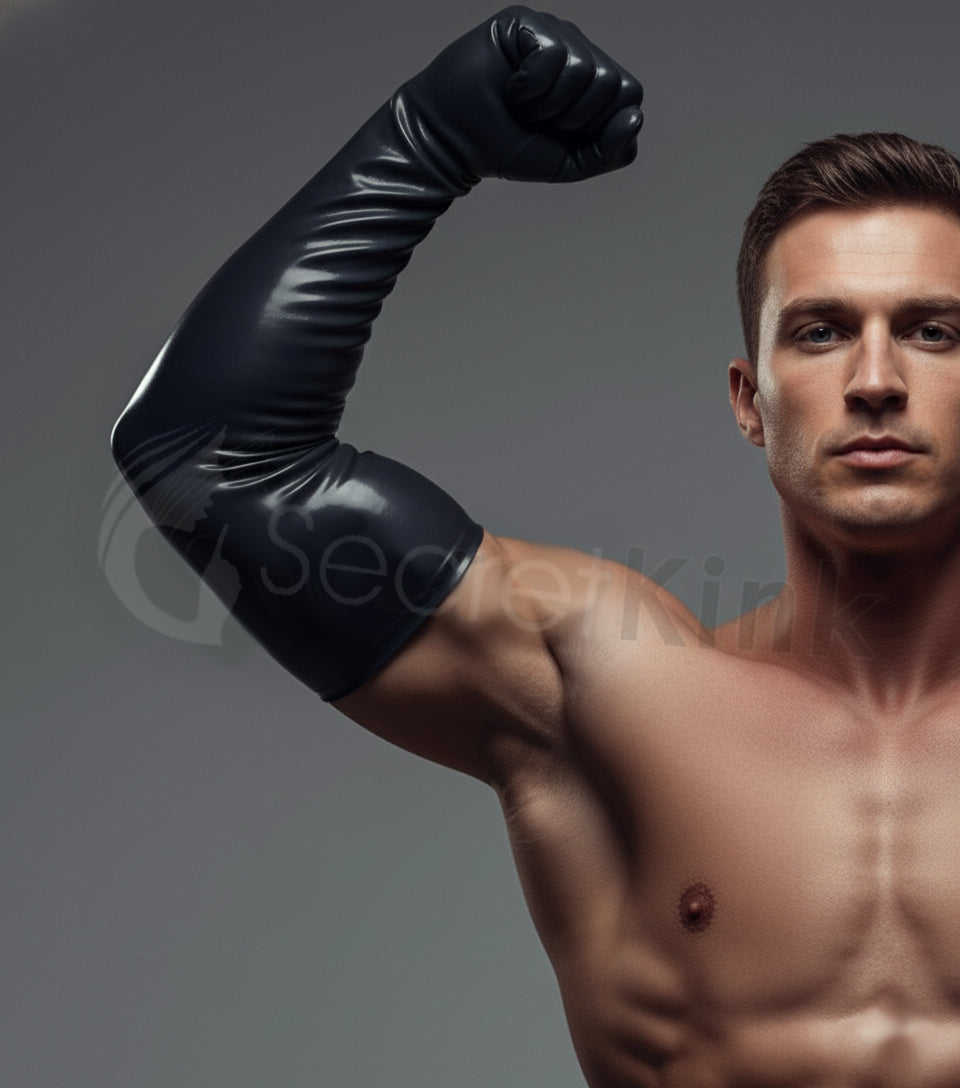 Latex Long Black Gloves Moulded S - XL