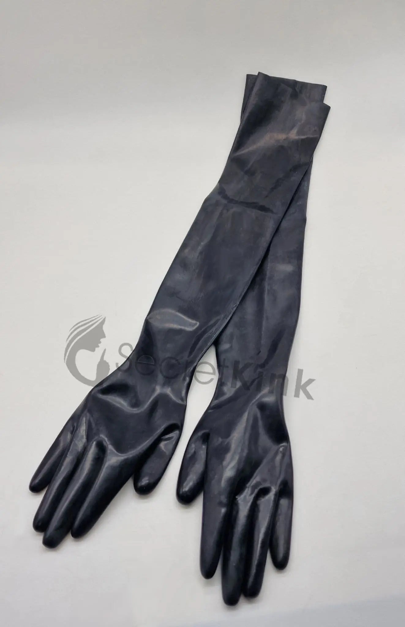 Latex Long Black Gloves Moulded S - XL