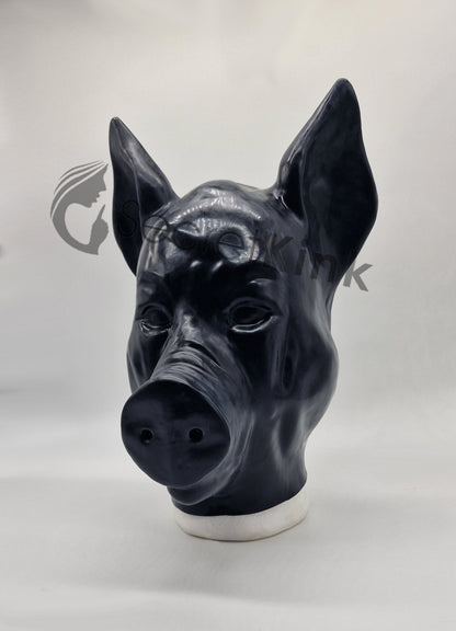 Black Latex Moulded Pig Hood