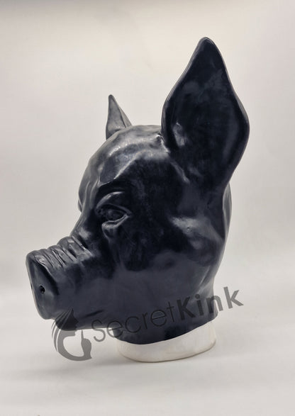 Black Latex Moulded Pig Hood
