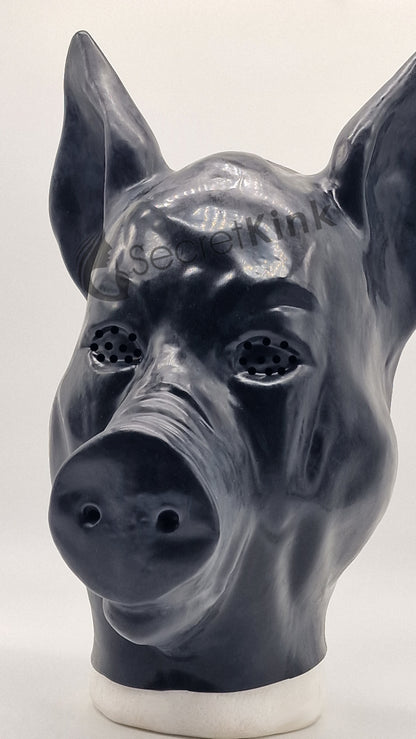 Black Latex Moulded Pig Hood