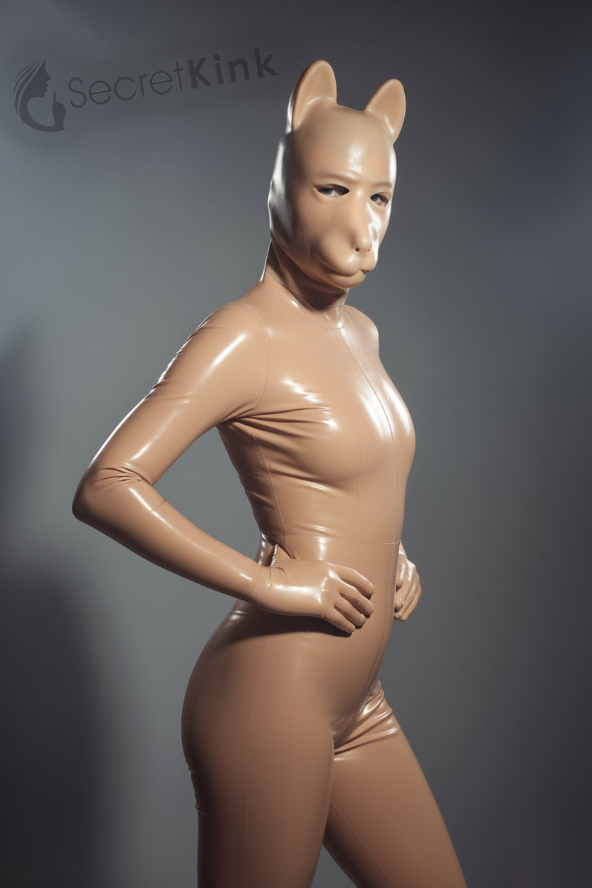 Nude Latex Rubber Puppy Dog Hood