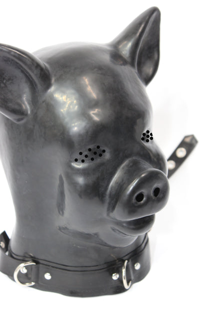Extra Thick Black Latex Pig Hood (with Latex Padlock Collar)