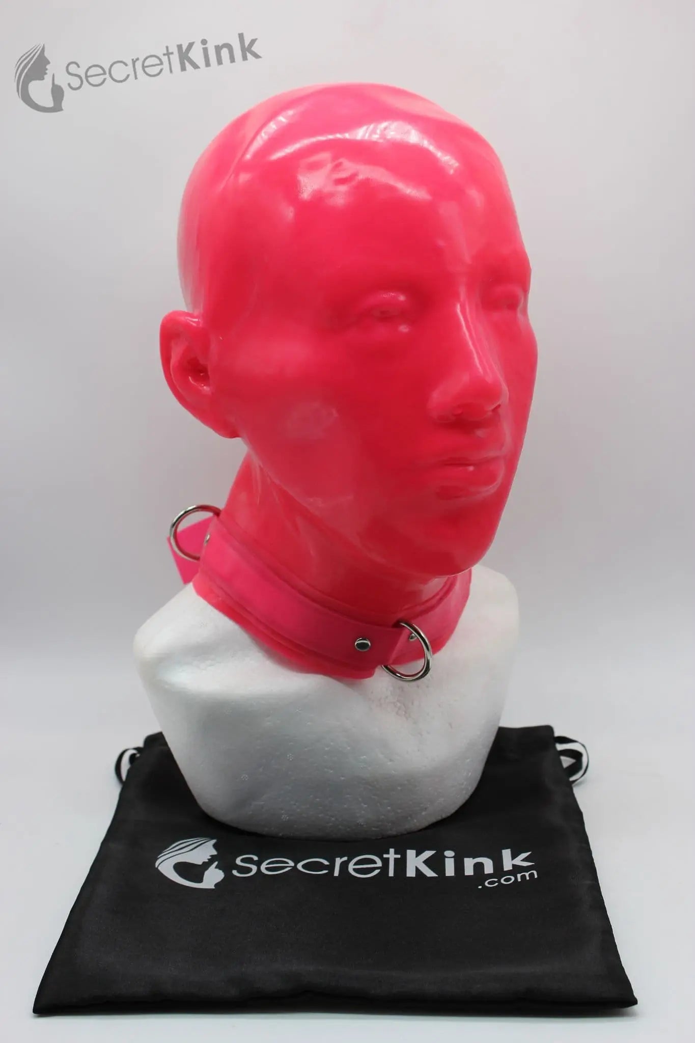 Extra Thick Pink Latex Feminine Hood (Includes Padlock Collar)
