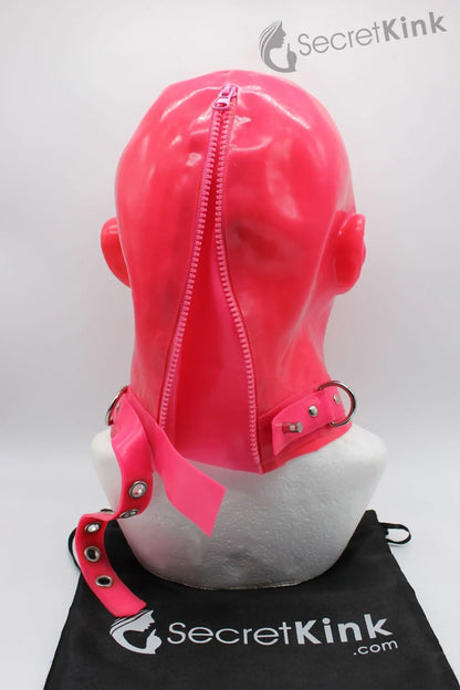Extra Thick Pink Latex Feminine Hood (Includes Padlock Collar)