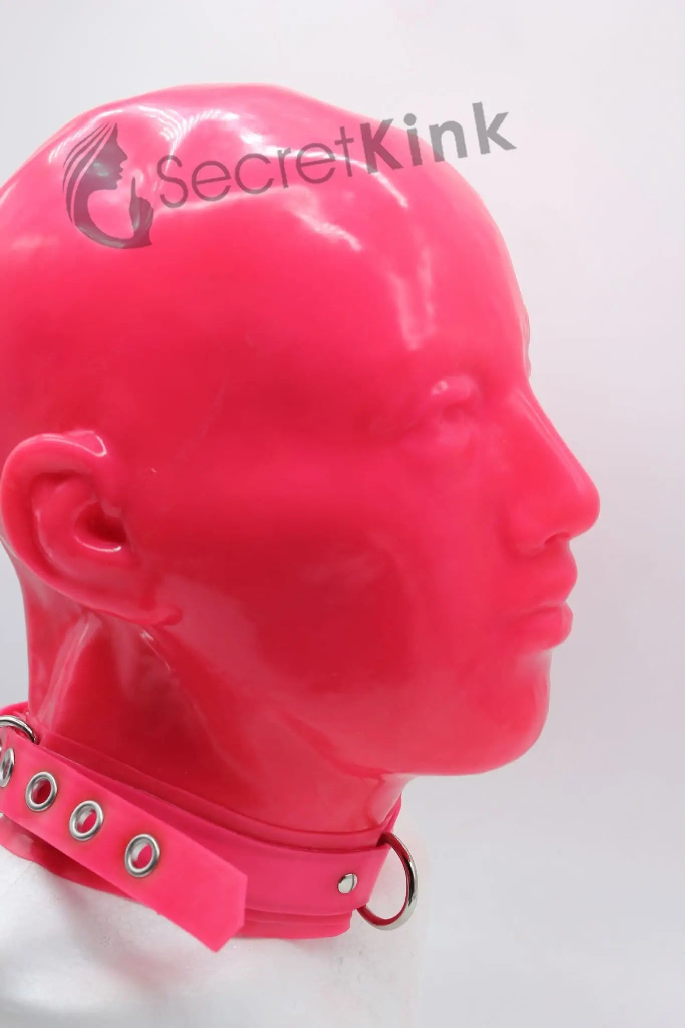 Extra Thick Pink Latex Feminine Hood (Includes Padlock Collar)